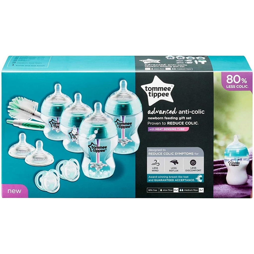Tommee Tippee 8-Piece Starter Advanced Anti-Colic Feeding Bottle Kit Teal Age-Newborn & Above