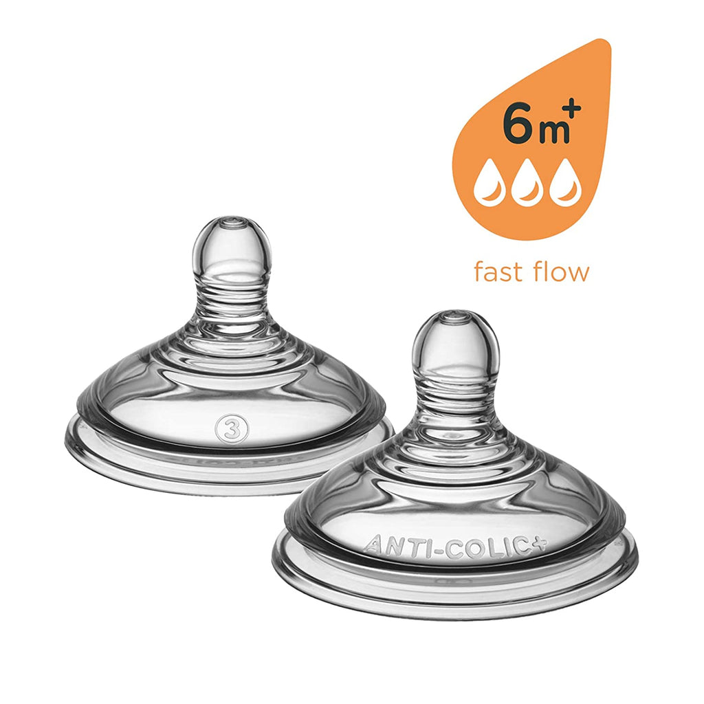 Tommee Tippee Advanced Anti-Colic Fast Flow Teat Clear Pack of 2 Clear Age-6 Months & Above