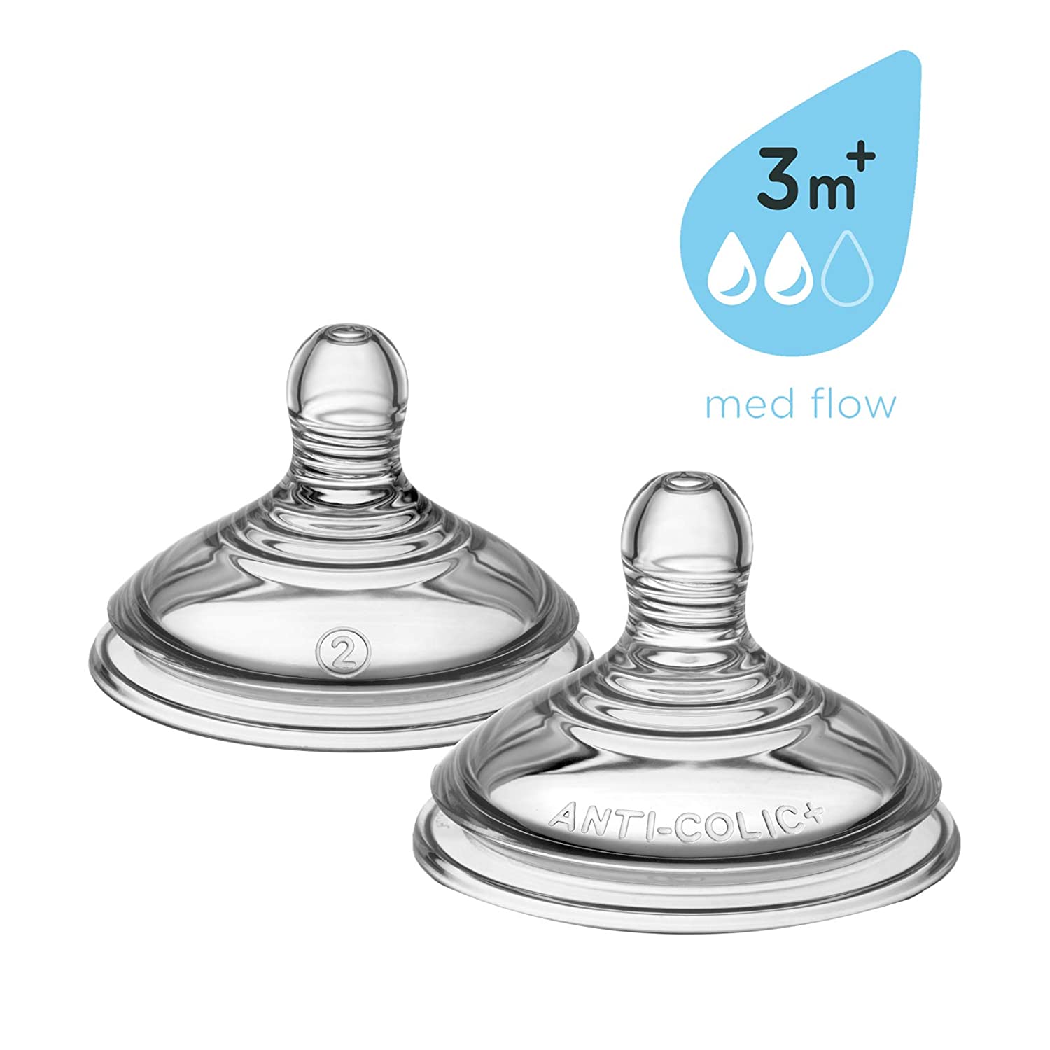 Tommee Tippee Advanced Anti Colic Medium Flow Teat Clear Pack of 2