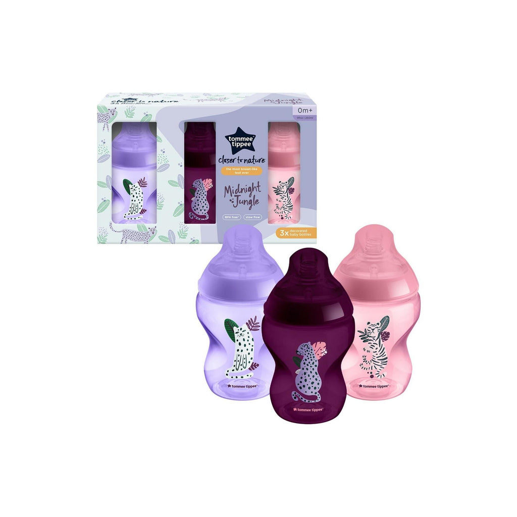 Tommee Tippee Closer to Nature Bottles Pack of 3 260 Ml Jungle Pink Age- Newborn & Above