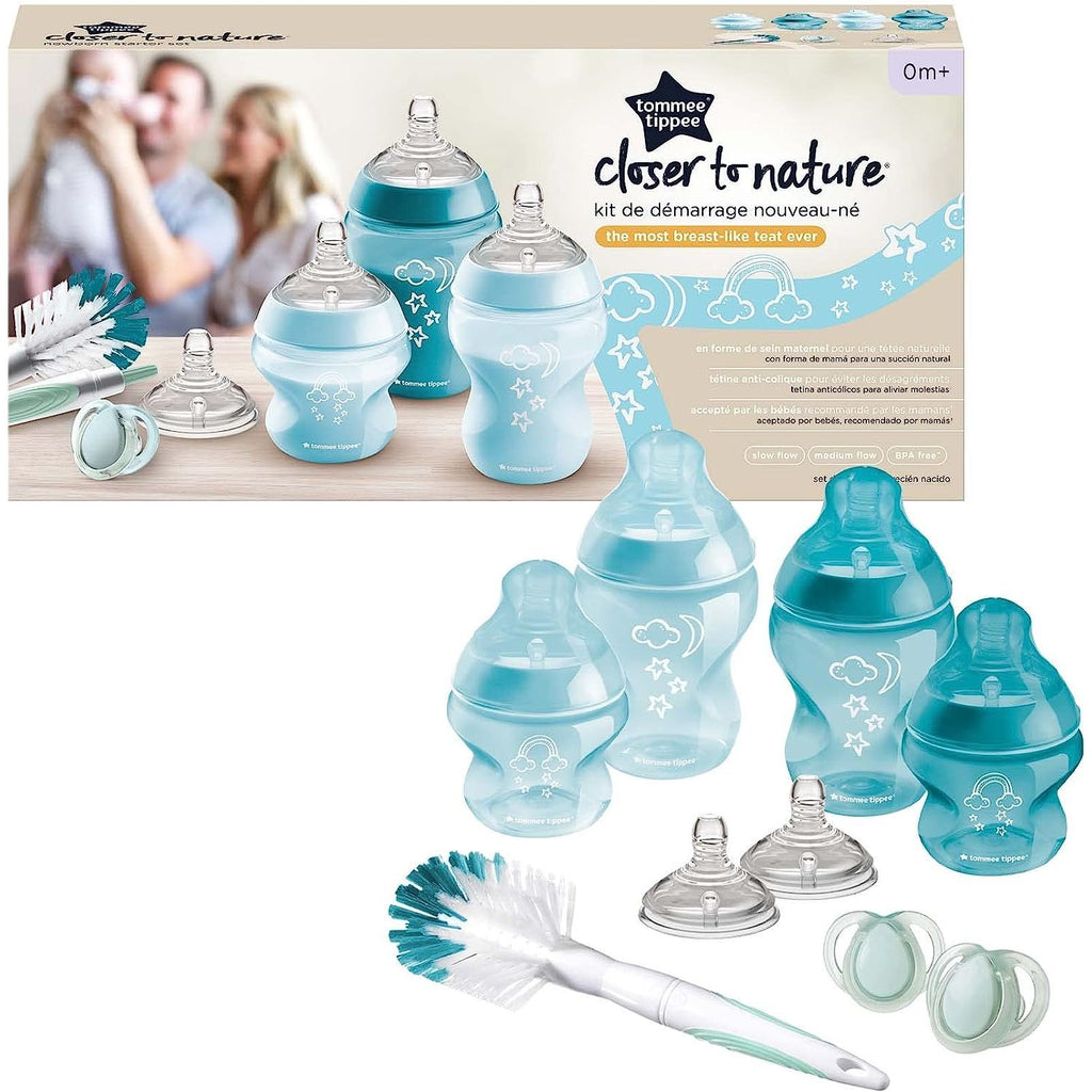 Tommee Tippee Closer to Nature Newborn Anti Colic feeding Bottles Starter Kit for Boys Blue Age- Newborn & Above