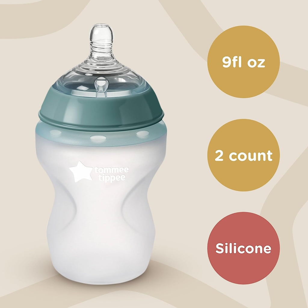 Tommee Tippee Closer to Nature Silicone Baby Bottle 9oz Pack of 2 Age- Newborn & Above