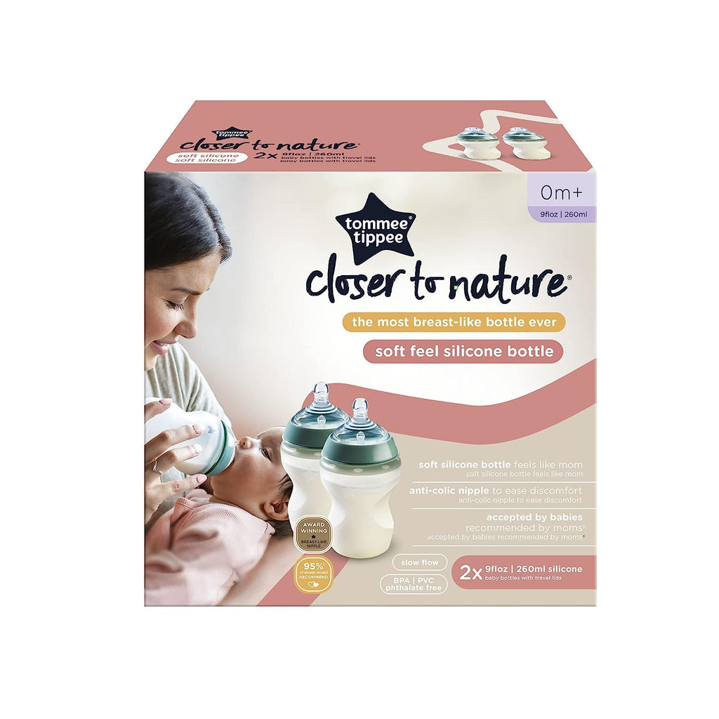 Tommee Tippee Closer to Nature Silicone Baby Bottle 9oz Pack of 2 Age- Newborn & Above