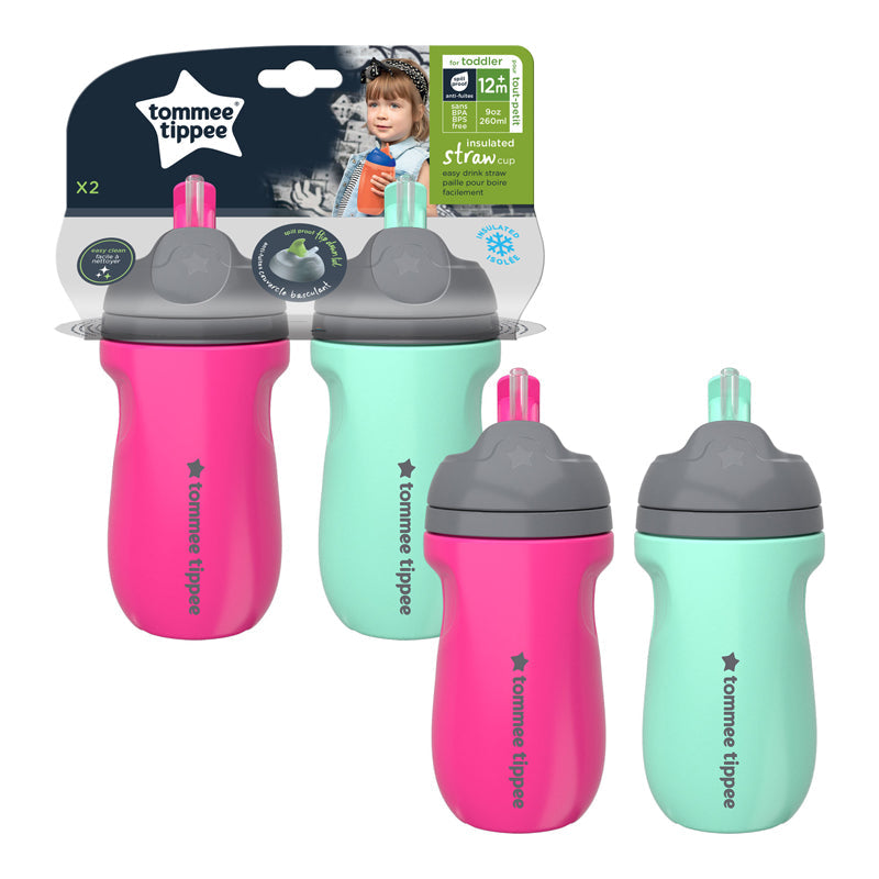 Tommee Tippee Insulated Sportee Sipper/Water Bottle with Handle Pack of 2 Pink Mint Age- 12 Months & Above