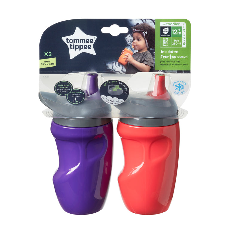 Tommee Tippee Insulated Sportee Water Bottle with Handle Pack of 2 Purple Raspberry Age- 12 Months & Above