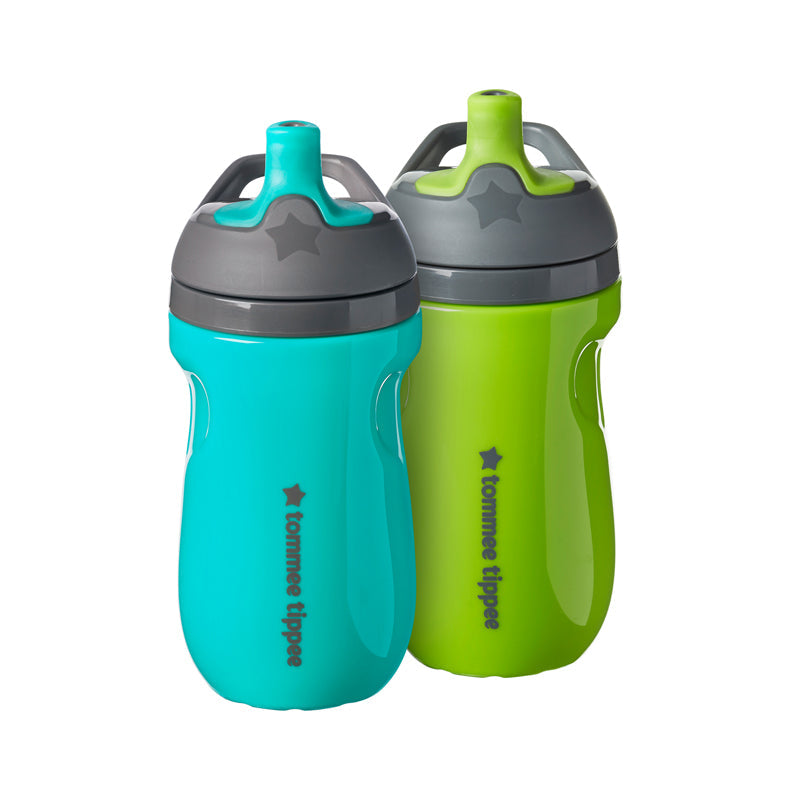 Tommee Tippee Insulated Sportee Toddler Water Bottle with Handle Pack of 2 Green/Teal Age- 12 Months & Above