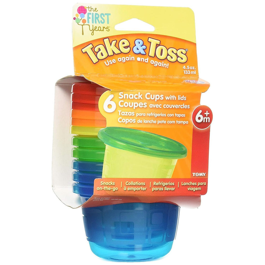 Tomy  The First Year Take & Toss 4.5 oz. Snack Cups with Lids Pack of 6 Multicoloured Age  6 Months & Above
