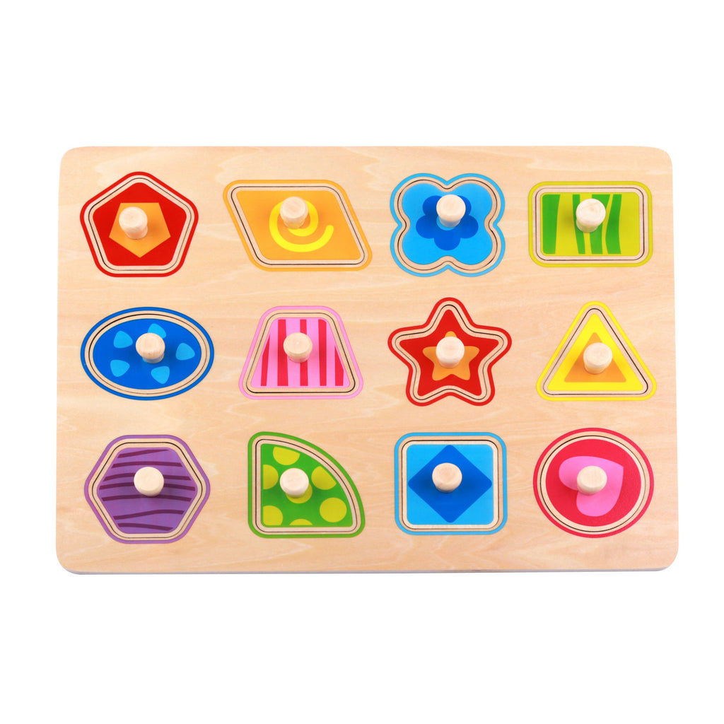 Tooky Toy 13 Piece Shape Wooden Puzzle Learning Shapes with Pinez Multicolor Age: 18 Months & Above