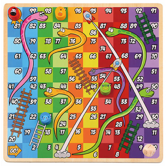 Tooky Toy 2-in- 1 Wooden Board Game with Ludo, Snakes and Ladder Age-5 Years & Above