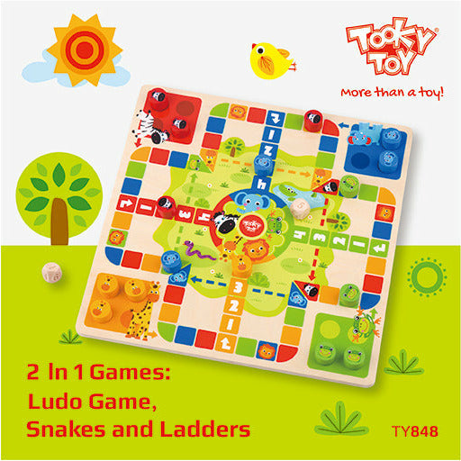 Tooky Toy 2-in- 1 Wooden Board Game with Ludo, Snakes and Ladder Age-5 Years & Above