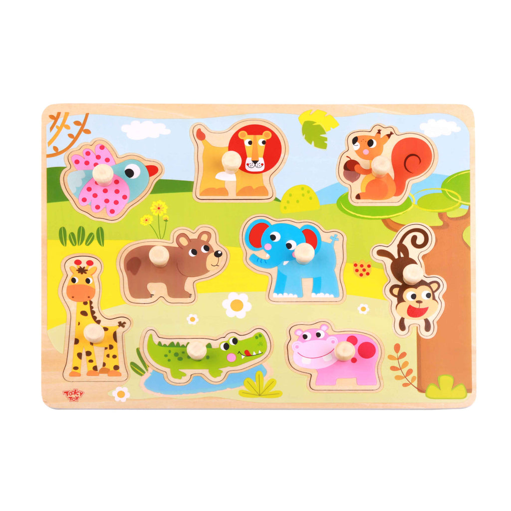 Tooky Toy Animal Wooden Puzzle with Pinez Multicolor Age: 18 Months & Above