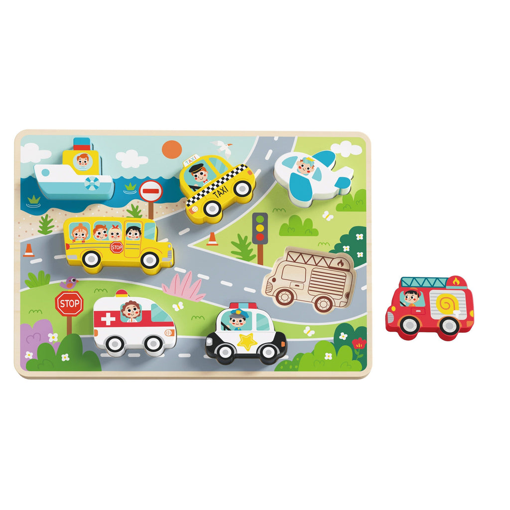Tooky Toy Chunky Wooden Puzzle - Transportation Multicolor Age: 12 Months & Above