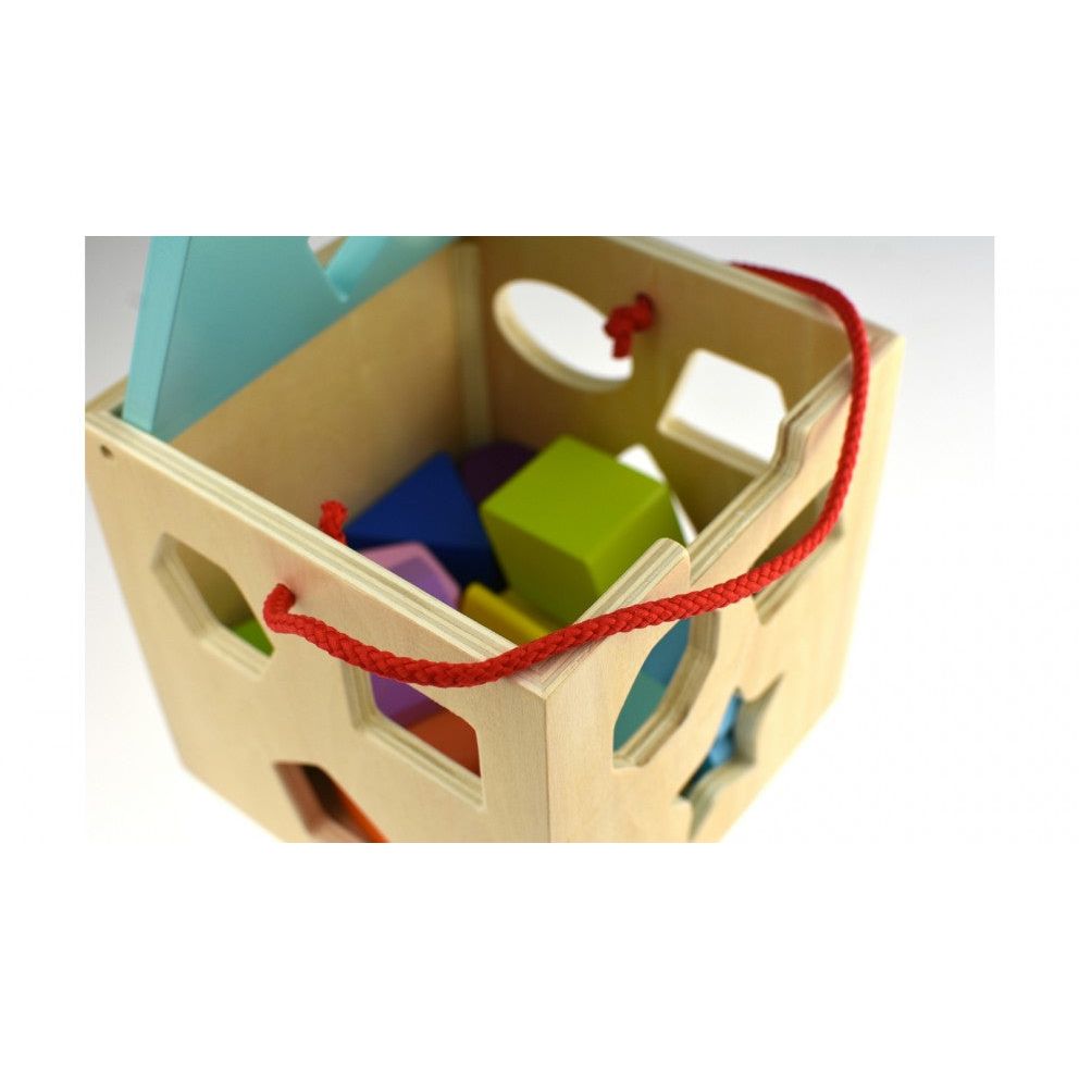 Tooky Toy Square Shape Sorter with 12 Piece Wooden Blocks Multicolor Age- 18 Months & Above
