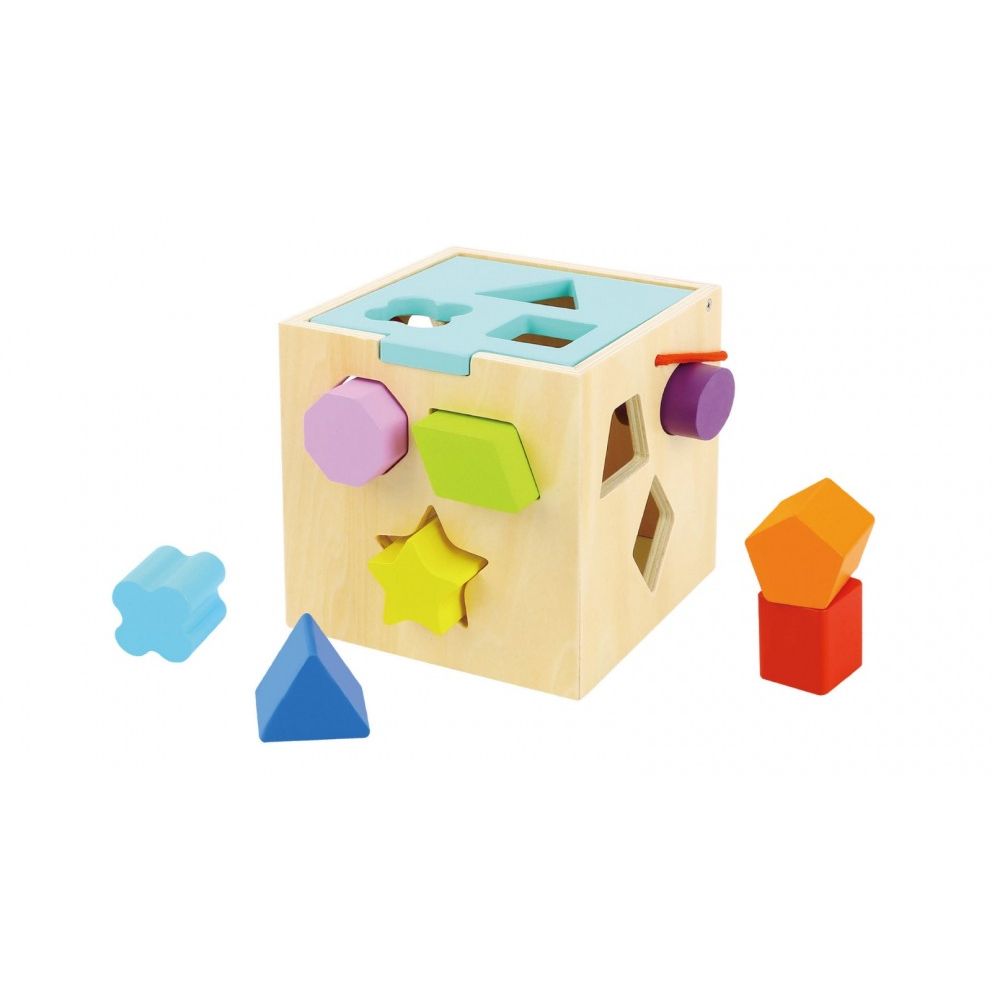 Tooky Toy Square Shape Sorter with 12 Piece Wooden Blocks Multicolor Age- 18 Months & Above