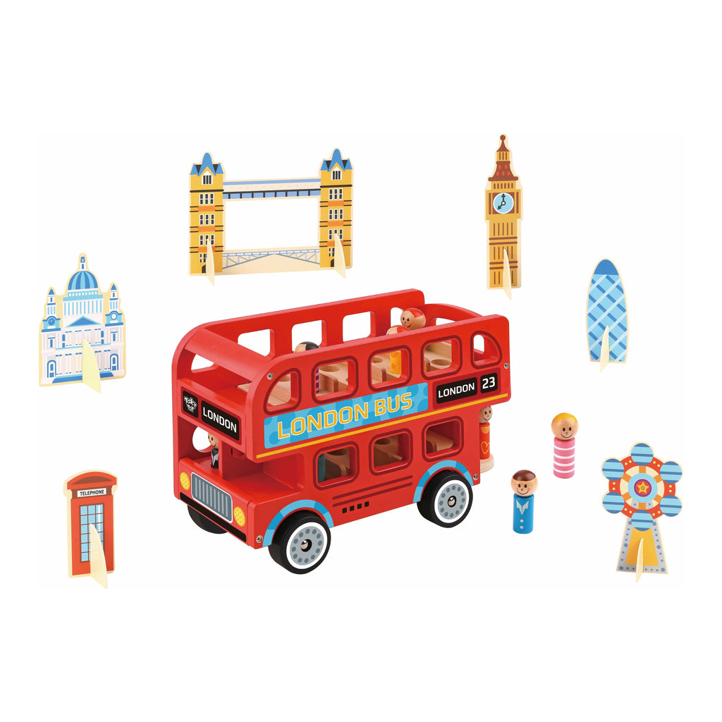 Tooky Toy Wooden London Red Bus 10 Piece Set Age-3 Years & Above