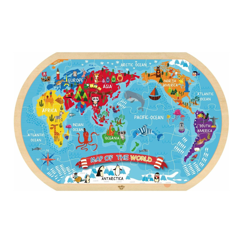 Tooky Toy World Map Five Continents Jigsaw Wooden Puzzle Age-5 Years & Above