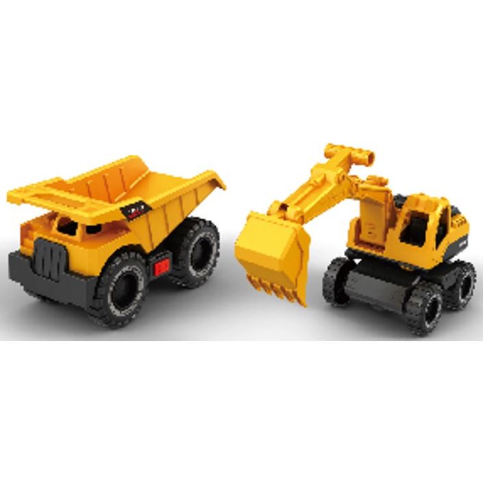 Toy Star 2-in-1 1:14 Scale Engineering Dump+Excavator Trucks with Light & Sound Yellow Age- 4 Years & Above