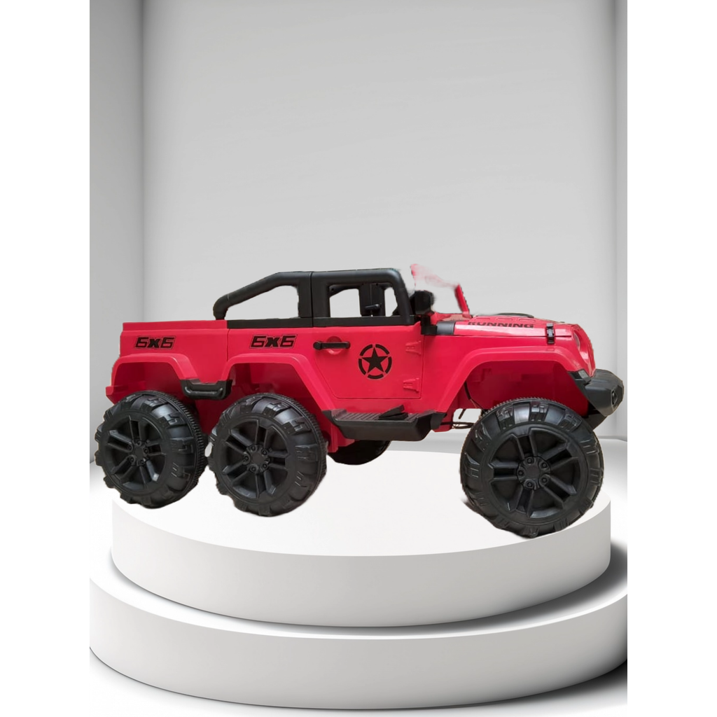 Toyzoona Battery Operated Off-Roading Jeep Ride On Car with 6 Wheels 6688A Black Age- 12 Months & Above