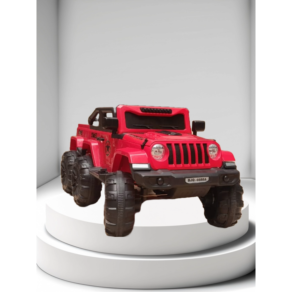 Toyzoona Battery Operated Off-Roading Jeep Ride On Car with 6 Wheels 6688A Black Age- 12 Months & Above