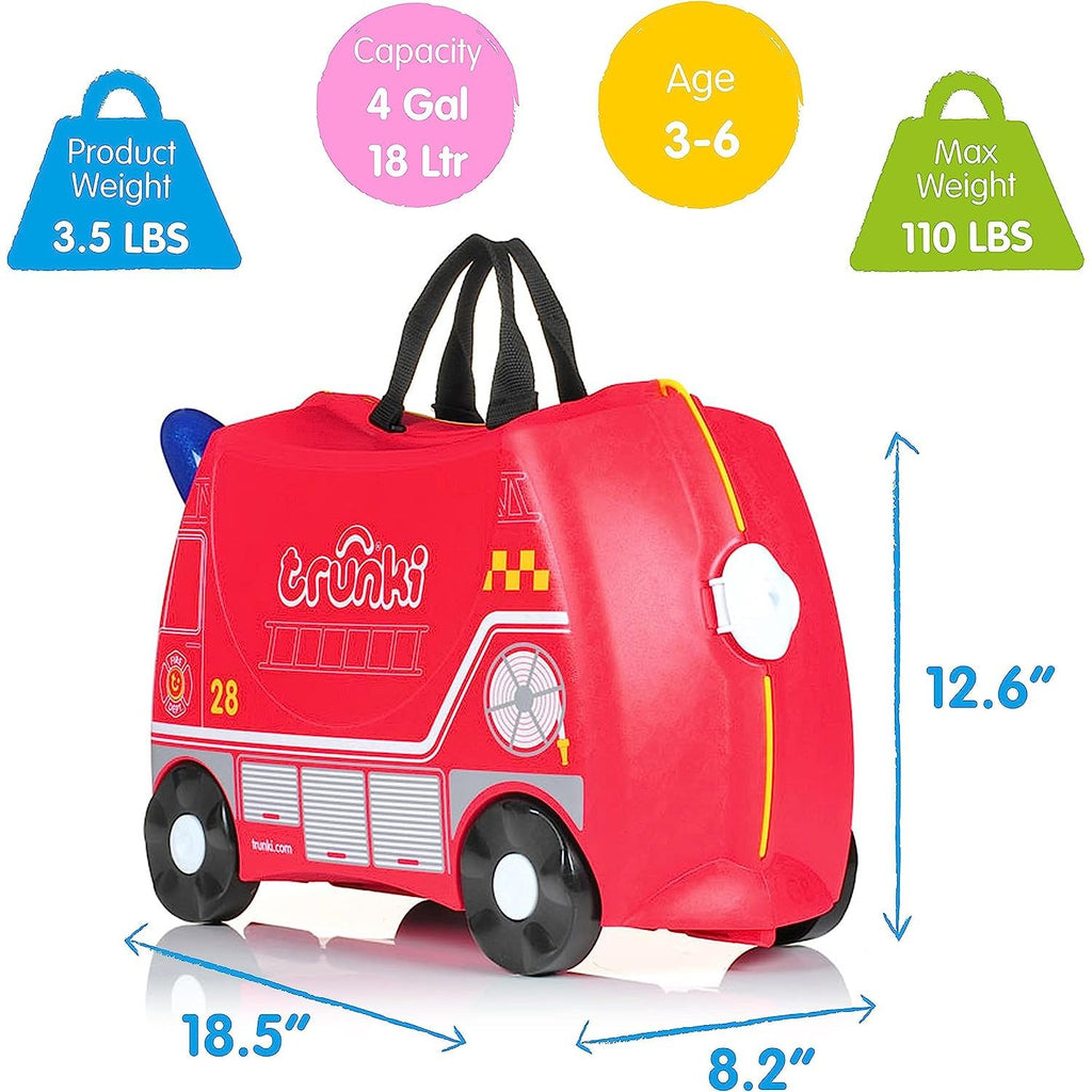 Trunki Fire Engine Frank 18 Litres Ride On Suitcase & Hand Luggage Red Age  3 Years & Above