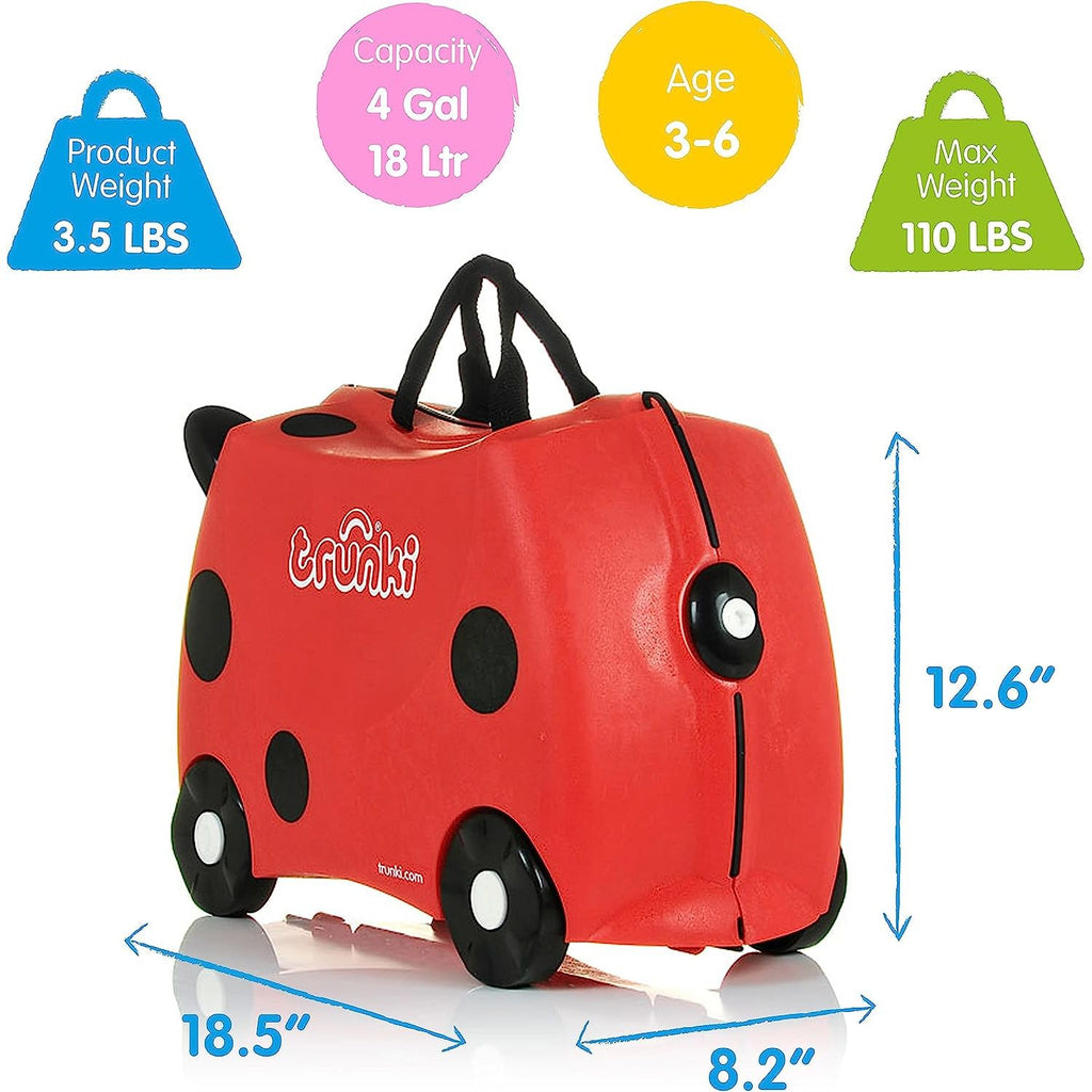 Trunki Harley Ladybug 18 Litres Ride On Suitcase & Hand Luggage Red Age  3 Years & Above