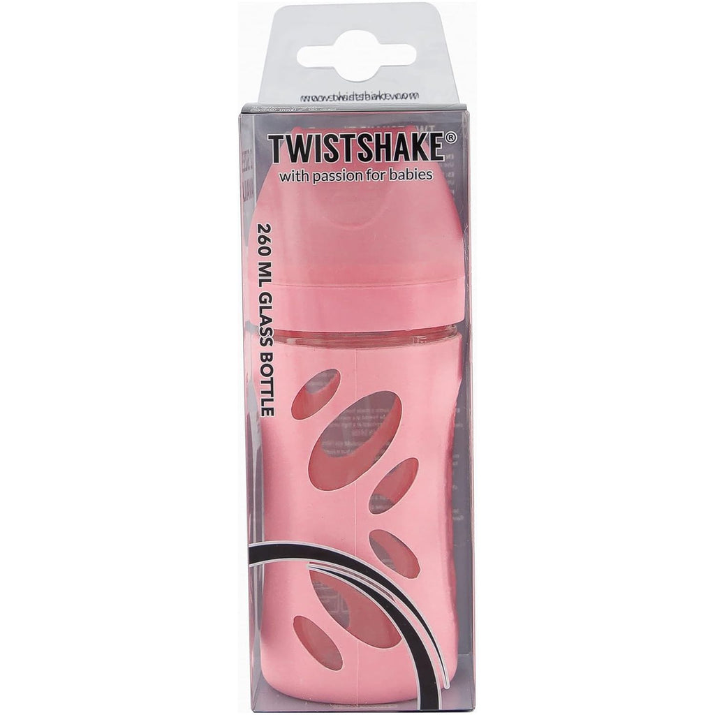 Twistshake Anti-Colic Glass Feeding Bottle 260ml Pastel Pink Age- Newborn & Above