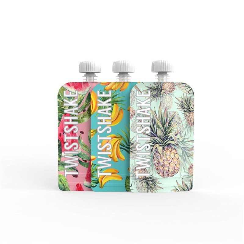 Twistshake Bright Fruits 3x Reusable Squeezy Bag 220ml Multicolor  Age- 6 Months & Above 