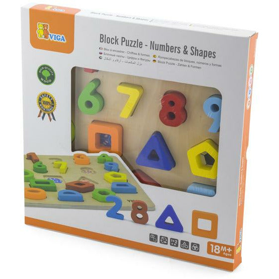 VIGA Block Puzzle - Shapes & Numbers Age 18m+