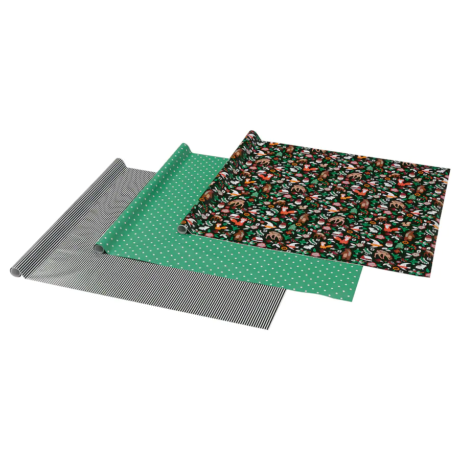 Vinter 2021 Gift Wrap Roll, Animal Pattern Green 3 Pieces