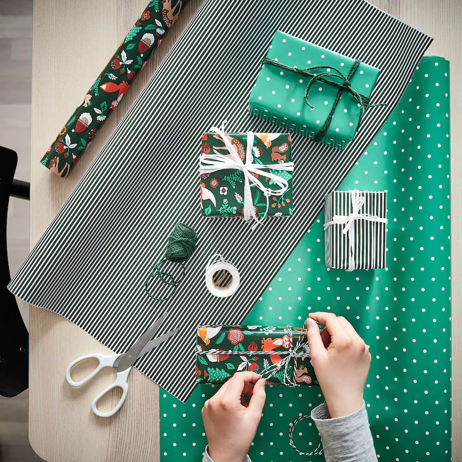 Vinter 2021 Gift Wrap Roll, Animal Pattern Green 3 Pieces