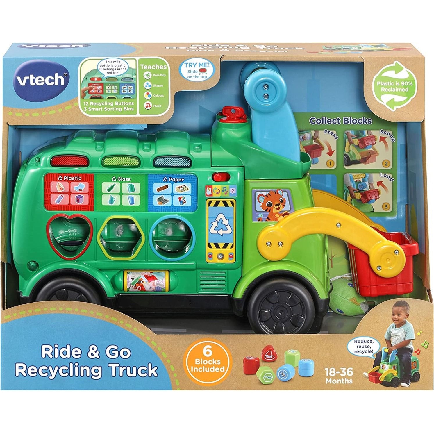 Vtech Ride Go Recycling Truck Age 18 Months to 36 Months Peekaboo