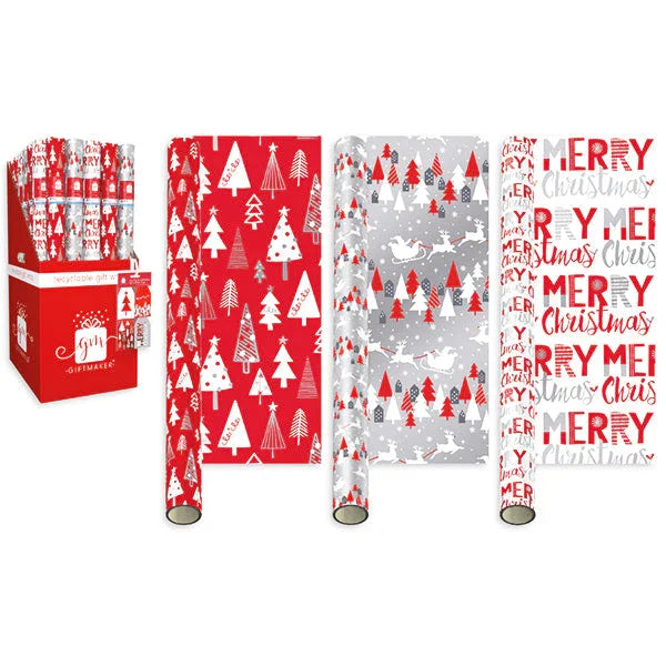 Giftmaker Red & White Christmas Gift Wrap 4M Assorted Cdu Age- Newborn & Above