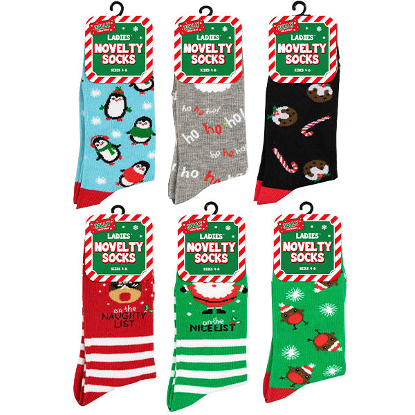 Pibi Christmas Ladies Novelty Socks 4-8 Assorted Age- Newborn & Above