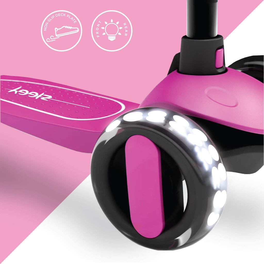 Ziggy 3-Wheel Tilt Scooter with LED light - Pink Age 3Y+