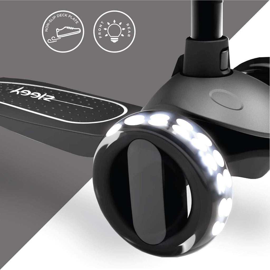 Ziggy 3-Wheel Tilt Scooter with LED light - Black Age 3Y+