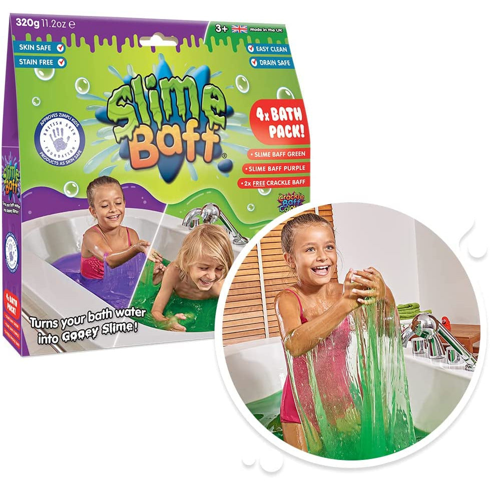 Zimpli Kids - Slime Baff Green-Purple 600G + 2 Crackle Multicolor Age-3 Years & Above