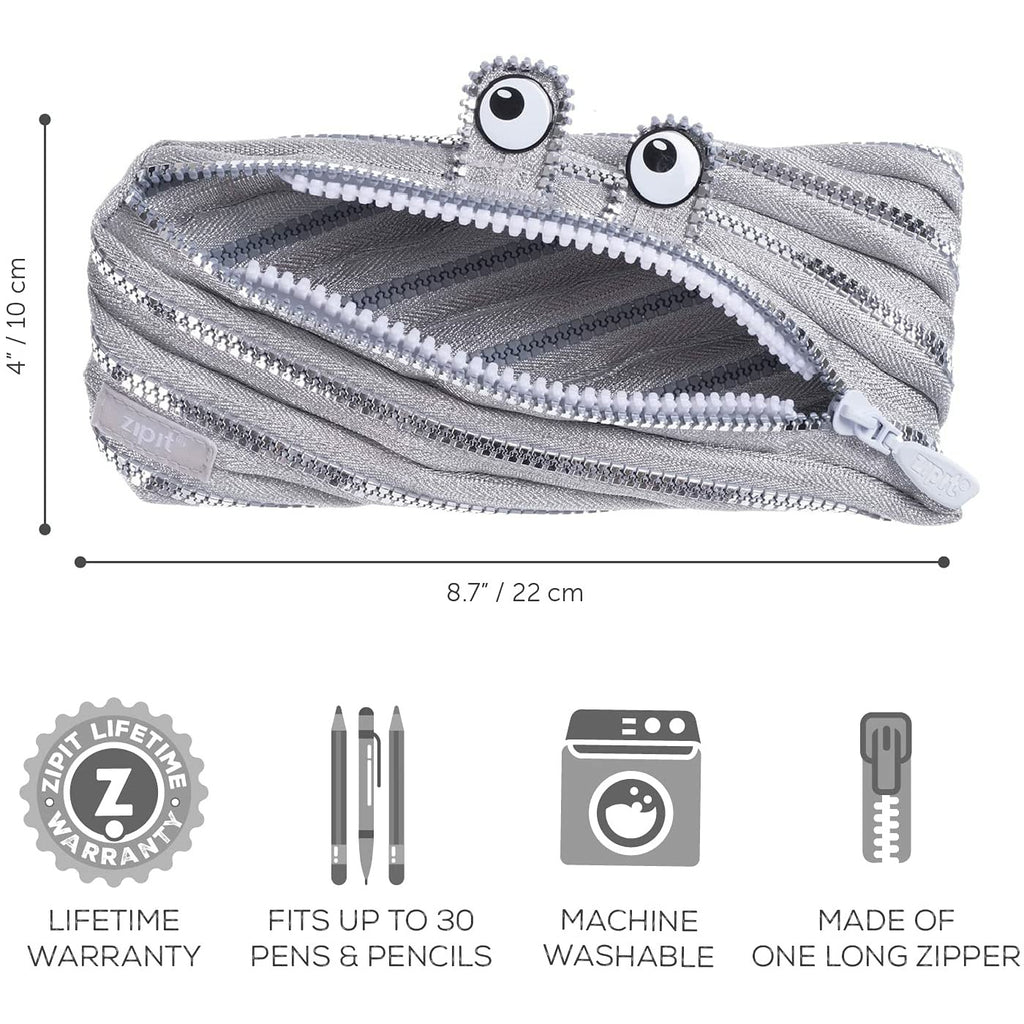 Zipit Monster Pouch, Special Edition - Silver Kids