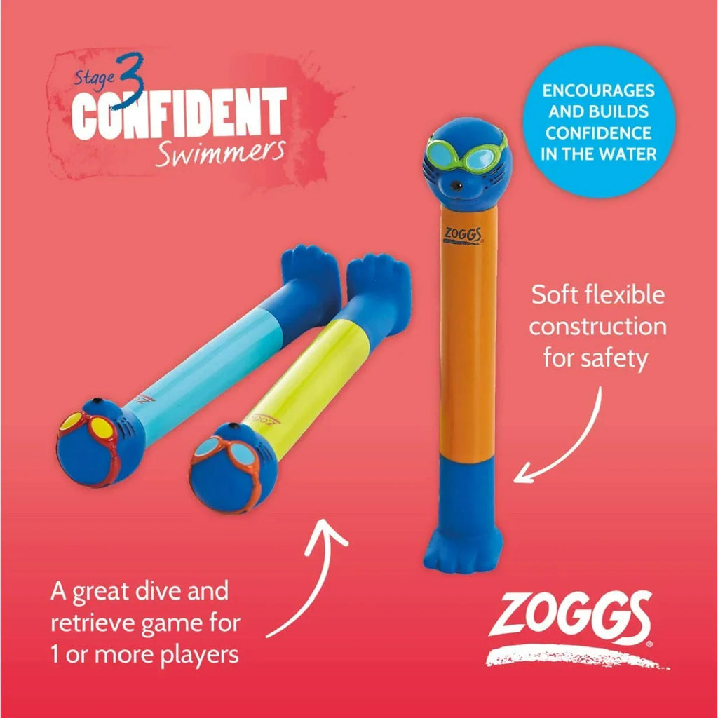 Pool Toy Set Zoggs Dive Sticks Pool Toy Set of 3 Multi-Coloured for All Kids with ...
