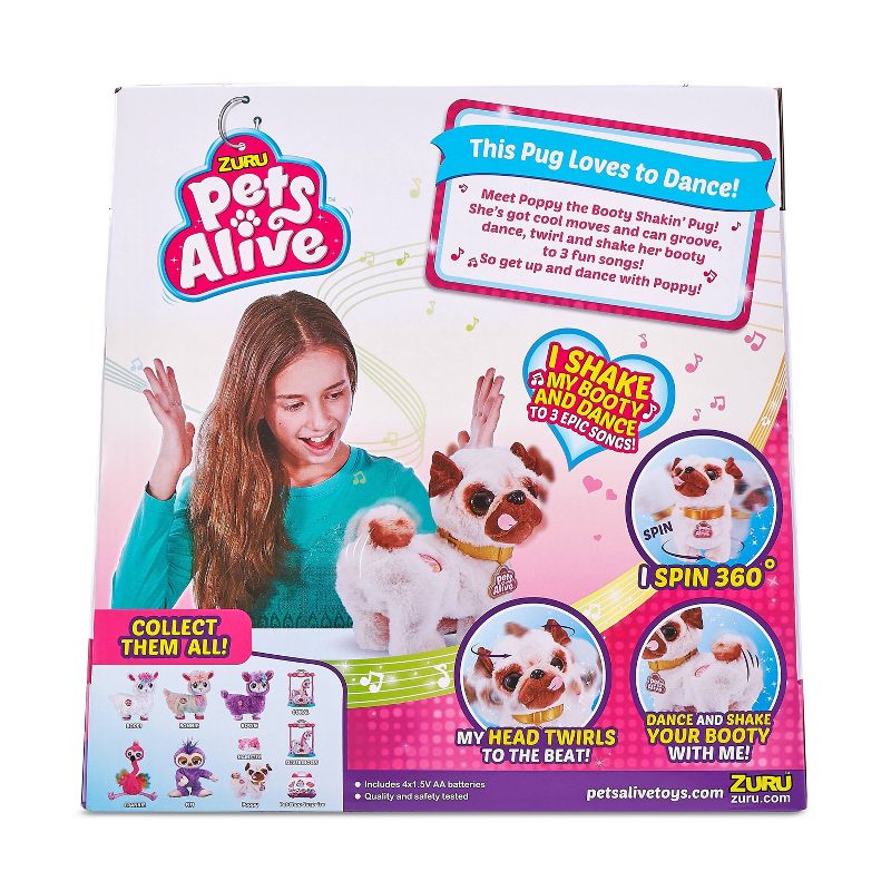 Zuru Pets Alive Poppy The Interactive Booty Shaking Plush Toy Pug White/Brown Age- 2 Years & Above