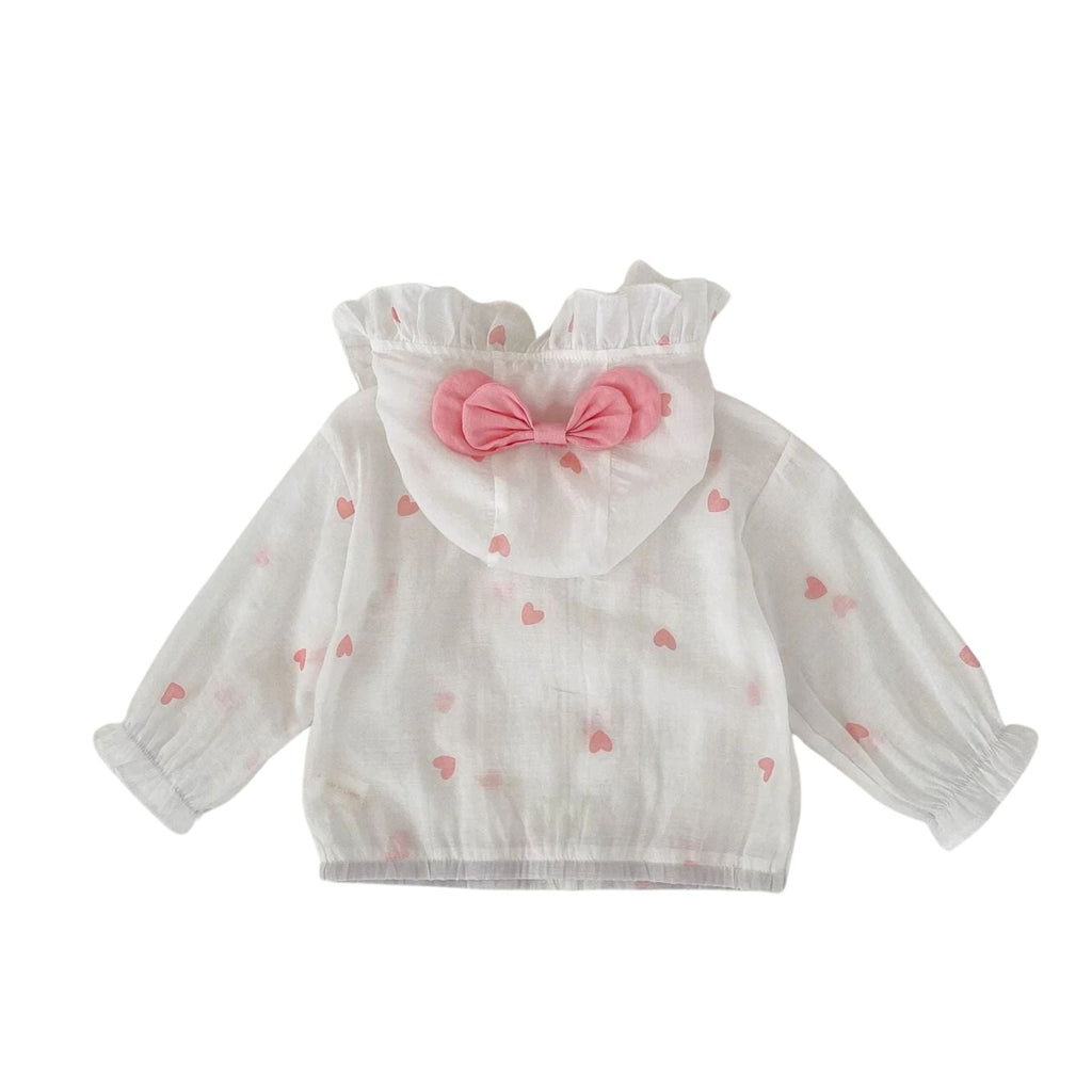 Pibi Infant Girls Hearts Printed Hooded Jacket with Bow Pink/White 25046